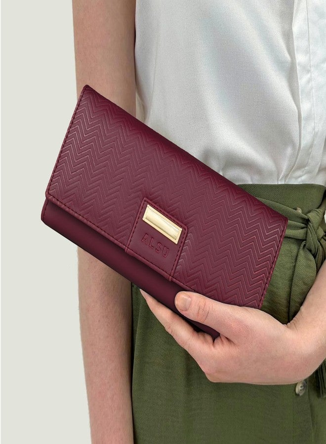 ALSU Women's Maroon Wallet Hand Purse Clutch Vegan Leather | Embossed Design | Phone Pocket | 4 Card Pocket (nur-002mar) - Image 3